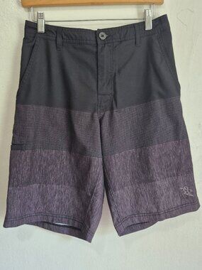 Da Hui Hybrid Collection Mens Board Shorts Black Grey Striped Size 32
